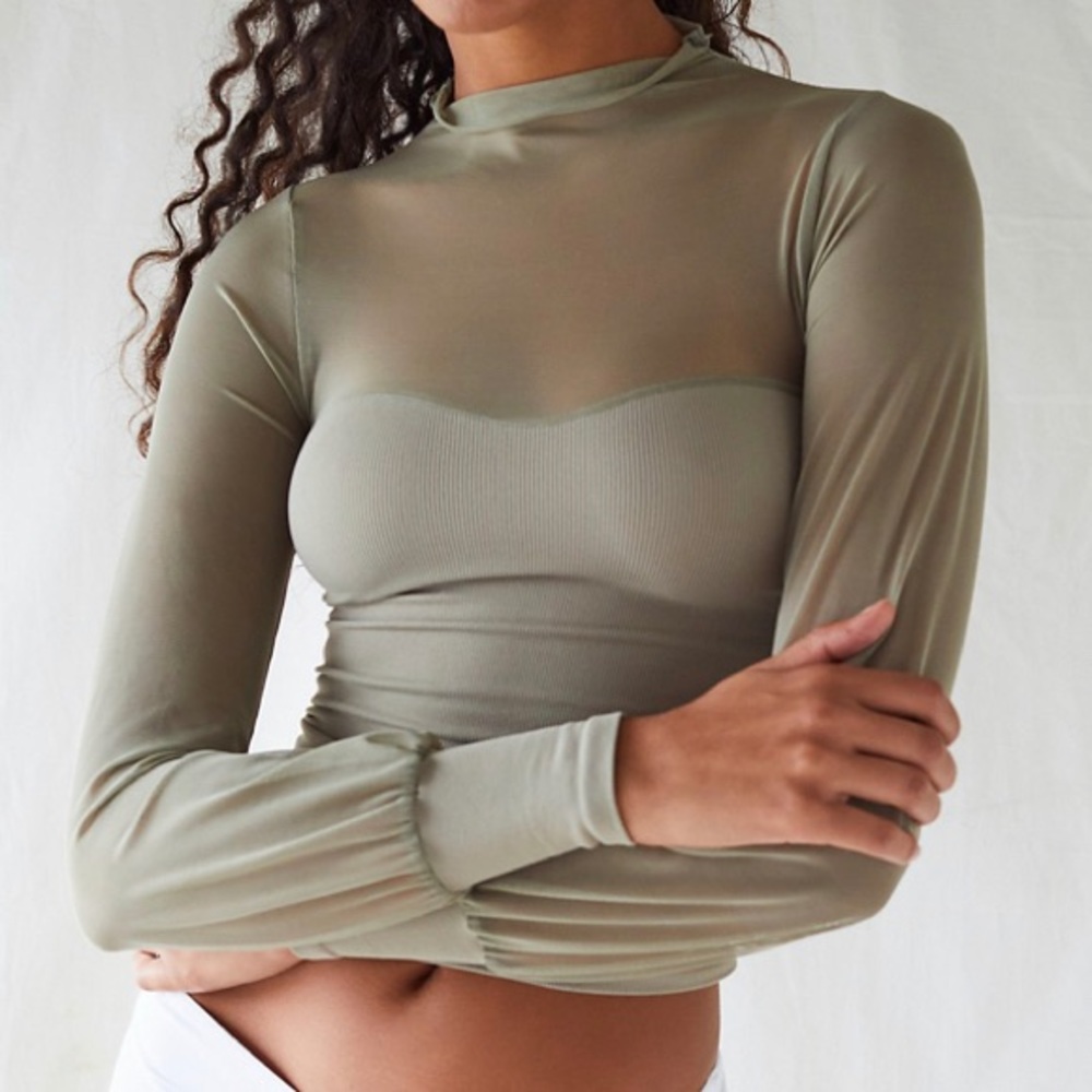 Free People Light Up Layering Top Sage Beige XS/S